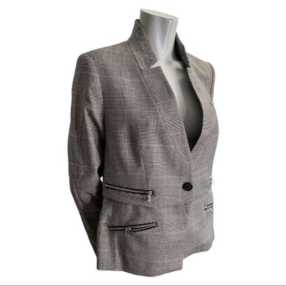 Veronica Beard Black White Red Wool Blend Houndstooth Blazer Size 12 - Picture 1 of 8